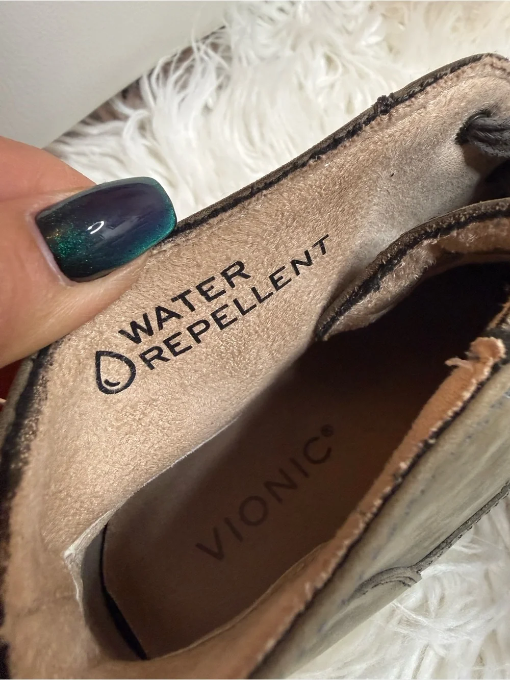 Vionic Shawna Womens Gray/Green Leather Side Zip Ankle Boots Comfort Size 8